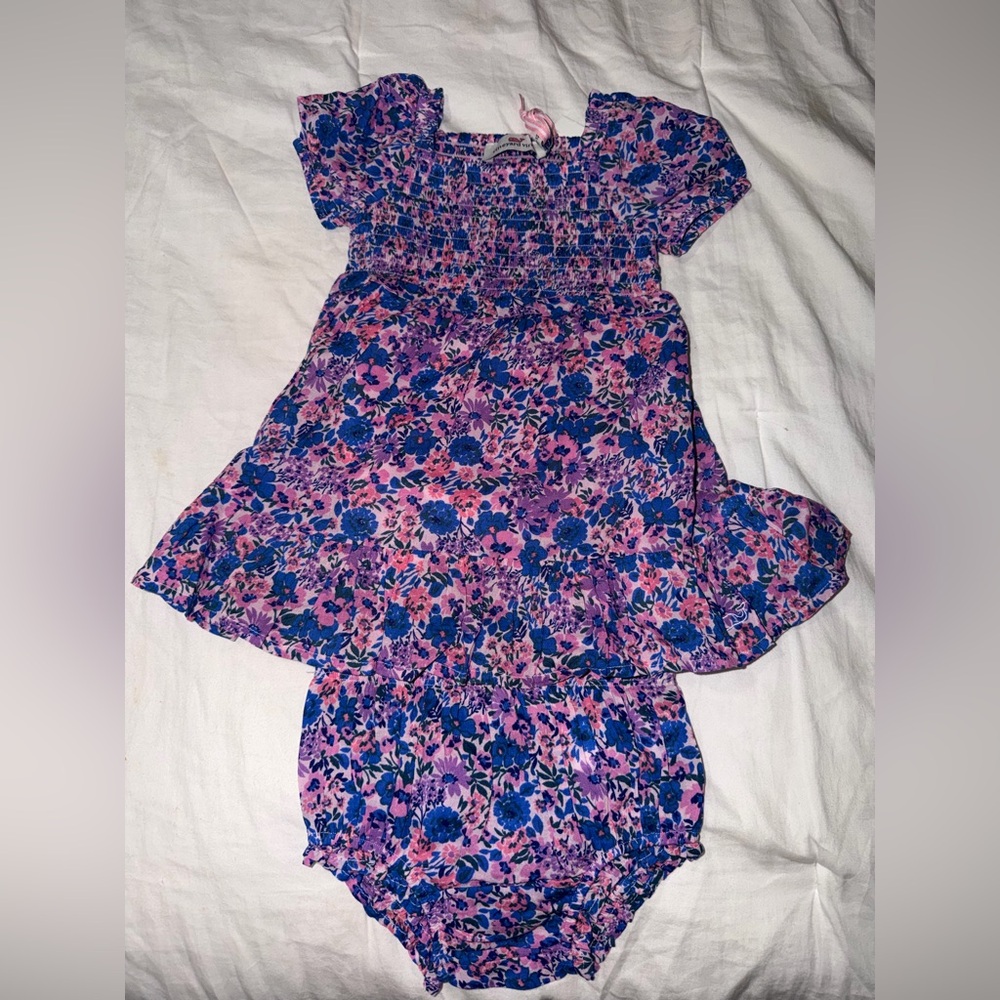 Vineyard Vines Pink and Blue Floral Smocked Dress with Bloomers